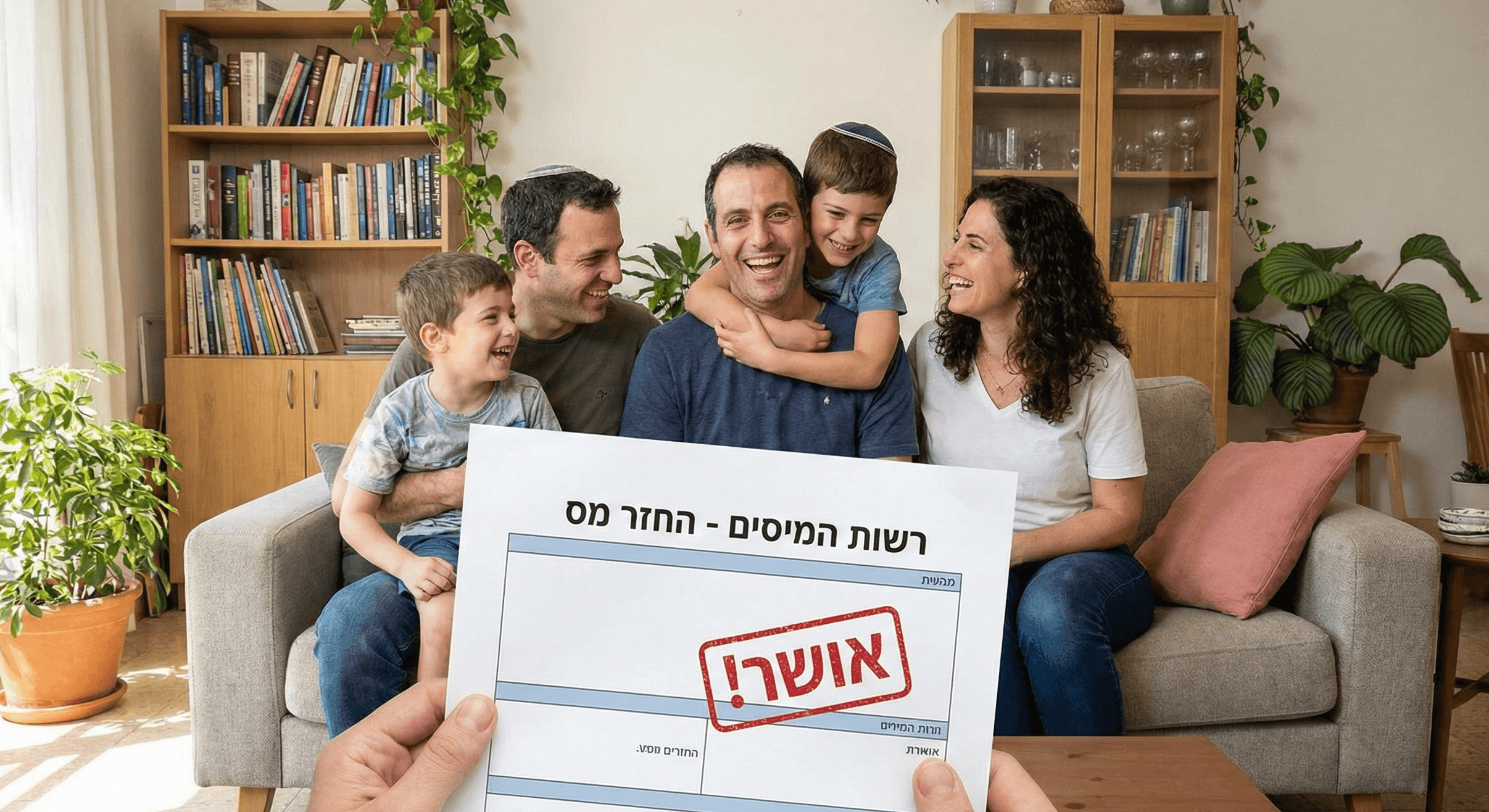 משפחה שמחה אחרי קבלת החזר מס